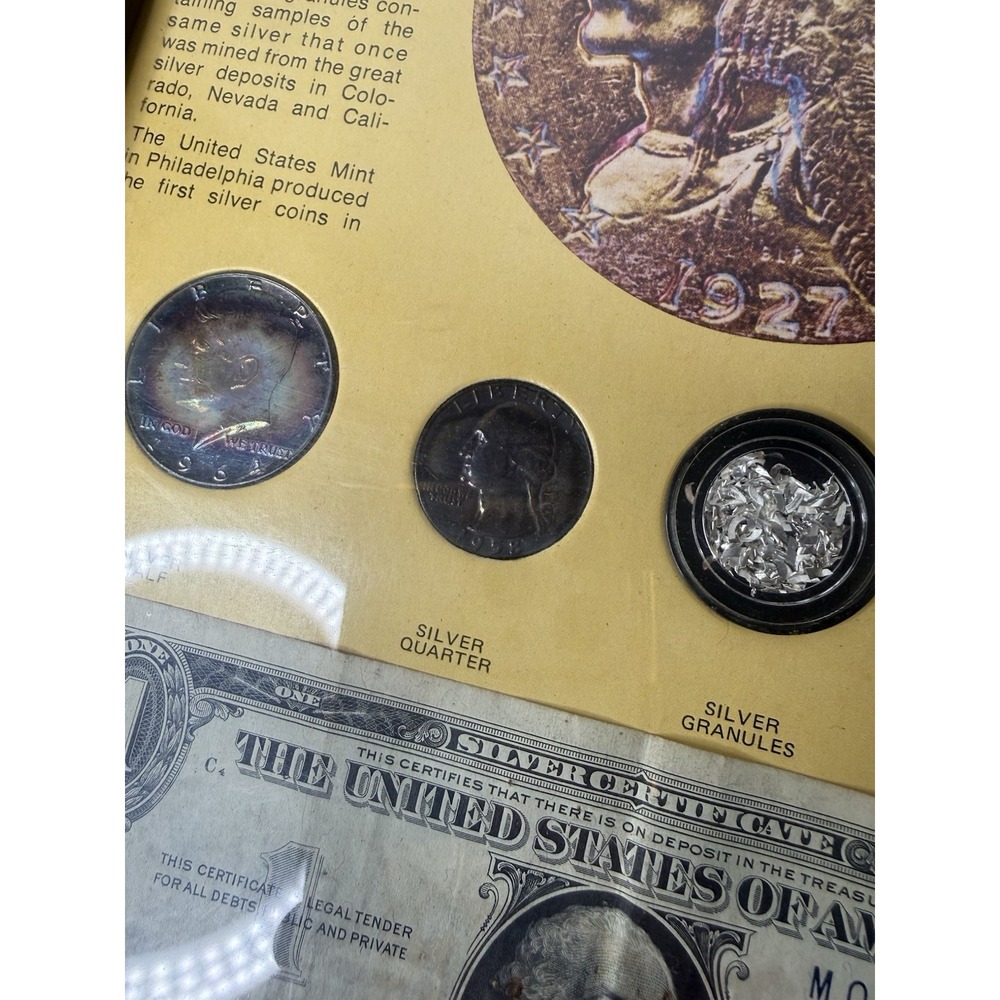The Silver Story- Silver Certificate Half Dollar Quarter Dime Nickel & Granules - Picture 3 of 12